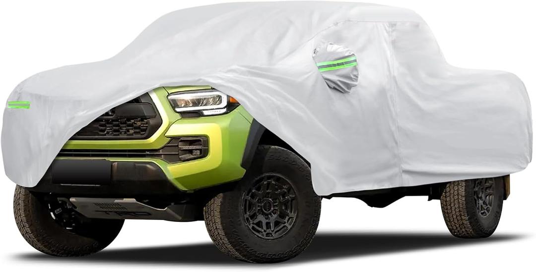 Car Cover Custom Fit for Toyota Tacoma 2005-2026, Migaven Waterproof Full Exterior Cover Sun Rain Protection with Door Zipper and Cotton Lining (Silver)