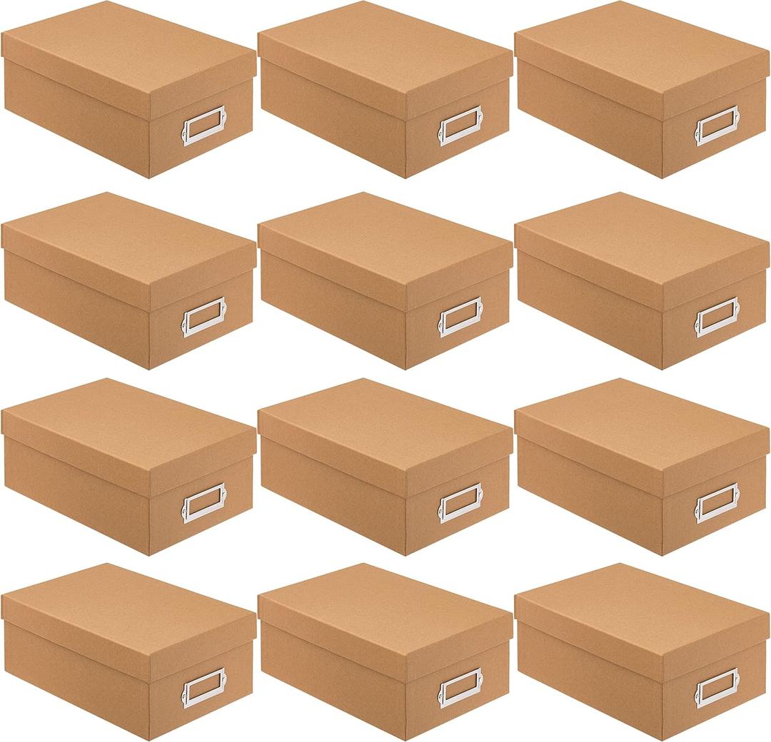 Kraft Memory Box by Simply Tidy - Store and Organize Photos, Keepsakes, DVD and CDs, Acid Free - Bulk 12 Pack (Brown)