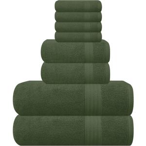 GLAMBURG Ultra Soft 8-Piece Towel Set - 100% Pure Ring spun Cotton, Contains 2 Oversized Bath Towels 27x54, 2 Hand Towels 16x28, 4 Wash Cloths 13x13 - Ideal for Everyday use, Hotel & Spa - Olive Green
