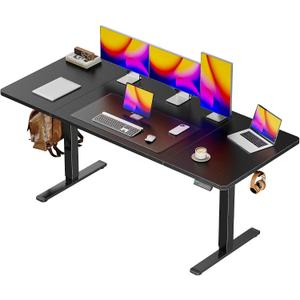 Huuger 63 x 28 Large Electric Standing Desk, Height Adjustable Computer Desk, 27.6" Deep Desktop, Stand up Gaming Office Table with 2 Hooks, 3 Preset Heights, for Home Office, Black