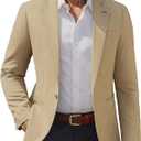 PJ PAUL JONES Men's Casual Blazer One Button Lightweight Sport Coats Solid Notched Lapel Suit Jackets (Beige, L)