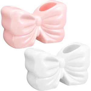 2 Pieces Coquette Bow Toothbrush Holder, Cute White and Pink Bowtie Toothbrush Holder, Coquette Bowknot Design Ceramic Bathroom Decor, Bathroom Countertop Supplies for Home