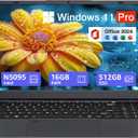 15.6-inch Windows 11 Laptop, 16GB RAM, 512GB SSD, FHD IPS Display Laptop Computer, Intel N5095 Quad Core, 2.4/5G WiFi, BT4.2 Backlit and Fingerprint, Lightweight and Portable