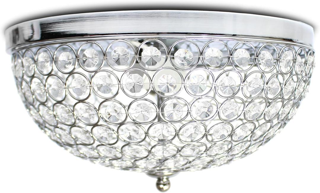 Elegant Designs FM2006-CHR 13" Glimmering Gem 2-Light Ceiling Flush Mount, for Living Room, Bedroom, Entryway, Hallway, Chrome