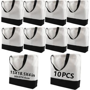 10 pcs Sublimation Tote Bags,polyester tote bags for sublimation, blank canvas tote bags for DIY Crafting and Decorating (Black/White)