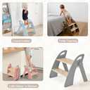 Wooden 2 Step Stool for Kids Bathroom Sink Foldable Anti-Slip 2-Step for Toilet Potty Training, Child Stepping Stool for Kitchen Nursery Bedroom, Sturdy Non Slip Adult Stool for Closet Grey