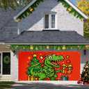 Christmas Garage Door Banner 13x6ft Dinosaur T-Rex Theme Backdrop Seasonal Christmas Decor Winter Door Cover Banners for Outside Garage Wall Covering for Party Garage Decorations
