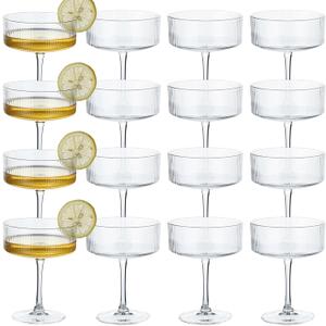 Martini Glasses set of 16, 10 oz Ribbed Coupe Glasses Champagne Coupe Glasses Set for WineMargarita Glass (Transparent)