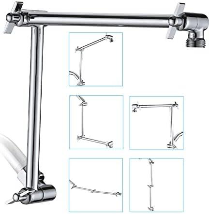 PDPBath Shower Extension Arm, 16" Upgrade Solid Brass Shower Head Shower Head Extender, Adjustable Height Extended with G1/2 Universal Connection for Rain & Handheld Shower Head - Chrome