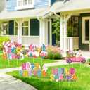 Easter Yard Signs with Stake Waterproof Cartoon Colorful Eggs & Bunny Outdoor Decor for Easter Outdoor Decorations Garden Lawn Patio Pathway Decor Outside