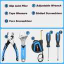 REXBETI 10-Piece Kids Tool Set with Real Hand Tools, Blue Durable Storage Bag, Children Learning Tool Kit for Home DIY and Woodworking,6+ Years Old Birthday Gift