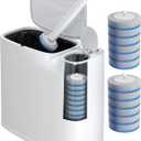 Small Bathroom Trash Can with Lid, Disposable Toilet Brush with 12 Refills, Toilet Bowl Cleaning Wand Set-2 Gallon Silm Garbage can and Toilet Brush Holder for Bathroom, Toilet, RV(White)