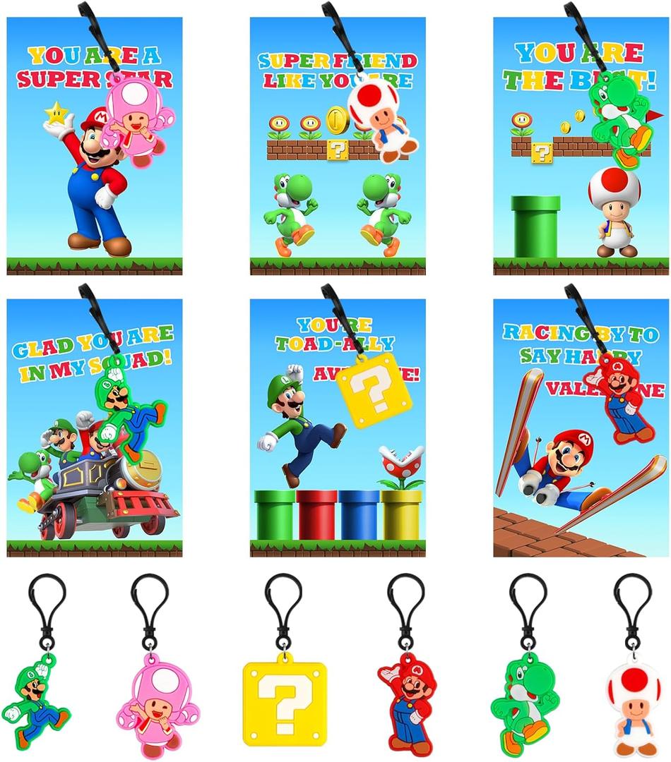 Valentines Day Gifts for Kids Classroom Boys Girls 24 Valentines Cards with 24 Keychains Valentine's Day Greeting Cards Valentines Day Cards for Kids Party Favors Game Prizes