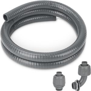 Electrical Conduit Kit 1/2'' 4FT Grey Electrical AC Whip Kit, Liquid-Tight Flexible Electrical Conduit with 90 Degree and Straight Connector Fittings