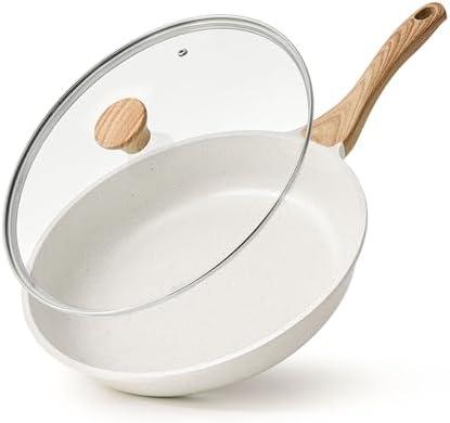 SENSARTE Nonstick Ceramic Frying Pan with Lid 8 Inch Omelet Pan Skillet, Free of Intentionally Added PFAS/PTFE Non-toxic Chef's Pan Induction Compatible Pan, Heat Resistant Handle