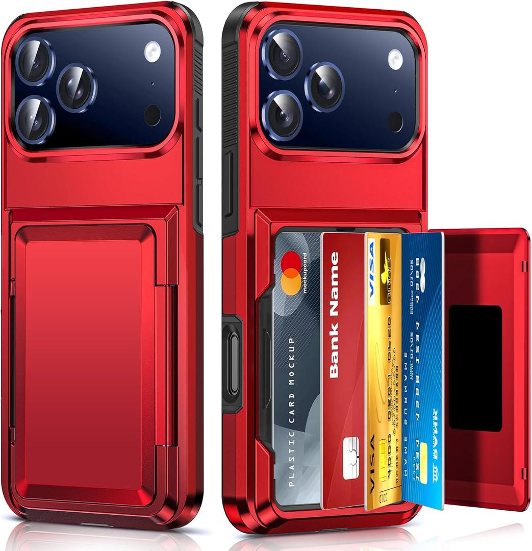 LeYi for iPhone-17-Pro-Max Case Wallet, Red Card Holder for i Phone 17 ProMax Cases Military Grade Shockproof Anti-Yellowing Heavy Duty Women Men Funda para Cover for iPhone 17Pro Max
