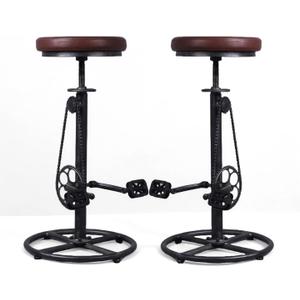 Vintage Bar Stools Swivel PU Seat 29-37inch Height Adjustable Extral Tall Bicycle Stool with Bikepedal Kitchen Island Counter Stool Shop Chairs, Height: 37 Inches, Diameter: 13.75 Inches