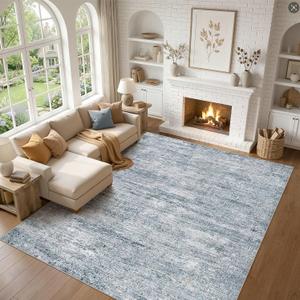 8x10 Area Rugs for Living Room: Washable Non Slip Navy Blue Carpet