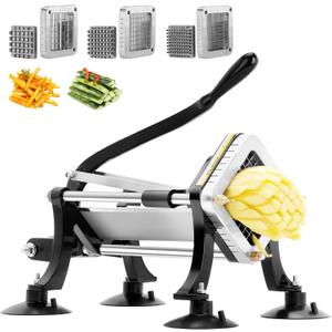 BIEAMA Commercial French Fry Cutter, Potato Cutter with 1/4", 3/8", 1/2" Stainless Steel Blades, French Fries Cutter for Carrots