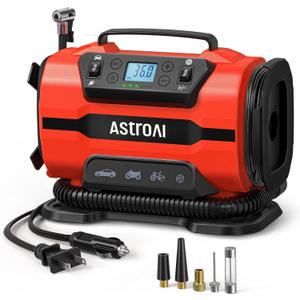 AstroAI Tire Inflator Portable Air Compressor Pump 150PSI 12V DC/110V AC with Dual Metal Motors&LED Light, Automotive Car Accessories&Two Modes for Car, Bicycle Tires and Air Mattresses, Red