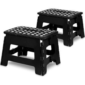 Utopia Home Folding Step Stool - (Pack of 2) Foot Stool with 9 Inch Height - Holds Up to 300 lbs - Lightweight Plastic Foldable Step Stool for Kitchen, Bathroom & Living Room (Black)