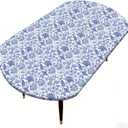 Pioggia Oval Vinyl Fitted Tablecloth with Flannel Backing Elastic Table Cloth Waterproof Oil-Proof Plastic Table Cover Best for Up to 48" x 68" (Blue Flower)