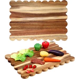 Scalloped Acacia Wood Cutting Board 17 x 12 Inch Acacia Wood Charcuterie Cutting Board for Kitchen Laser Engraving DIY Housewarming Cheese Meat Fruit Bread Chopping Blocks, 16.9"L x 12.2"W