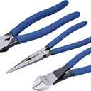 Pro Pliers Set, 3-Piece (7-inch Diagonal Cutting, 8-inch Needle Long Nose, 9-inch Linesman) Industrial Cutters Set