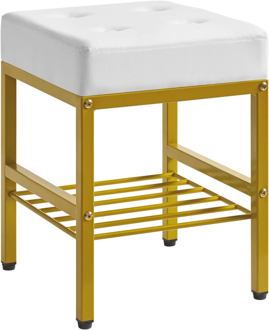 IBUYKE Square Makeup Stool with Adjustable Feet and Storage Space, Footrest Chair, PU Vanity Seat, Multi-Use as Small Side Table or Ottoman, for Bedroom, White LG-60W