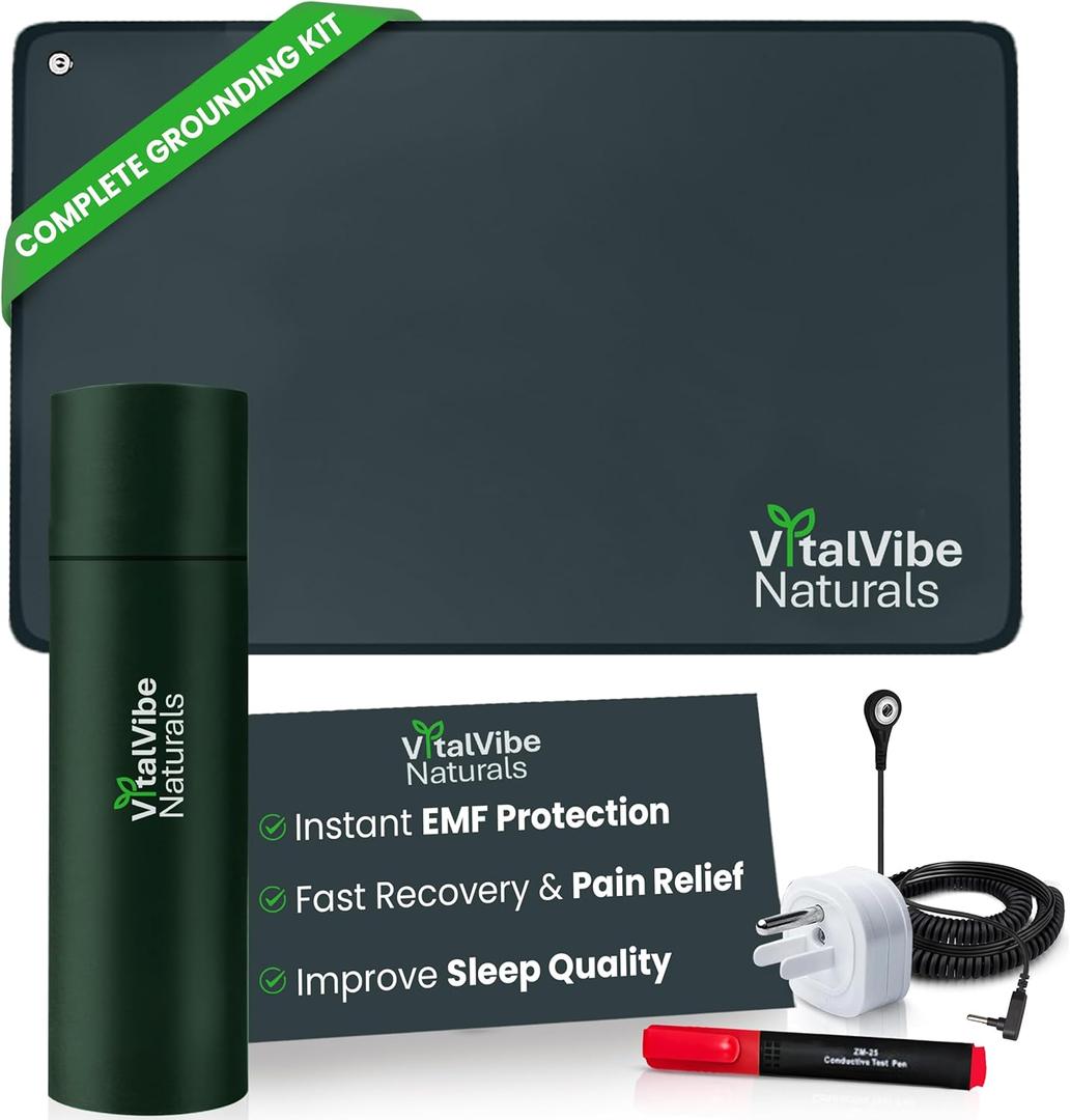 Grounding Mat for Feet Therapy, Sleep & Energy - Anti-Slip & Anti-Static Grounding Pad with Grounding Cord + Adapter + Instruction Manual for Easy Setup, Home & Office (15.7” x 23.6”)