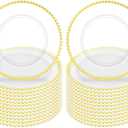 24 Pack Clear Charger Plates With Gold Beaded Rim - 13 Inch Plate Chargers for Dinner, Acrylic Decorative Plates, Transparent Decorative Dinner Charger Plates for Events & Parties (Gold)