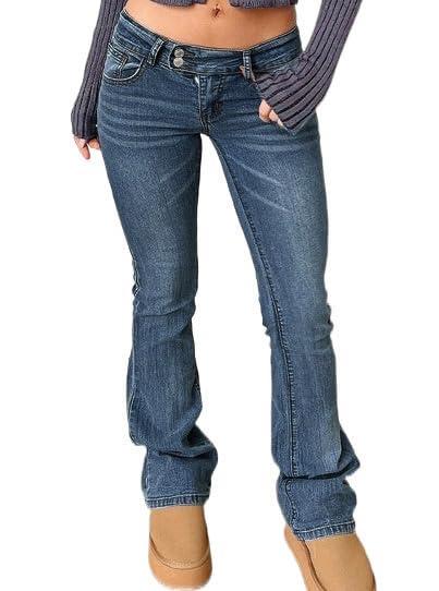 Women's Stretch Low Rise Double Button Elastic Skinny Vintage Flare Jeans for Women, S