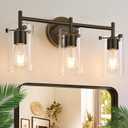 Indoi 3-Light Bathroom Light Fixtures 2023 Upgrade, Oil-Rubbed Bronze Modern Vanity Lights with Clear Glass Shade, Bathroom Wall Sconces for Mirror Bedroom Living Room Cabinet