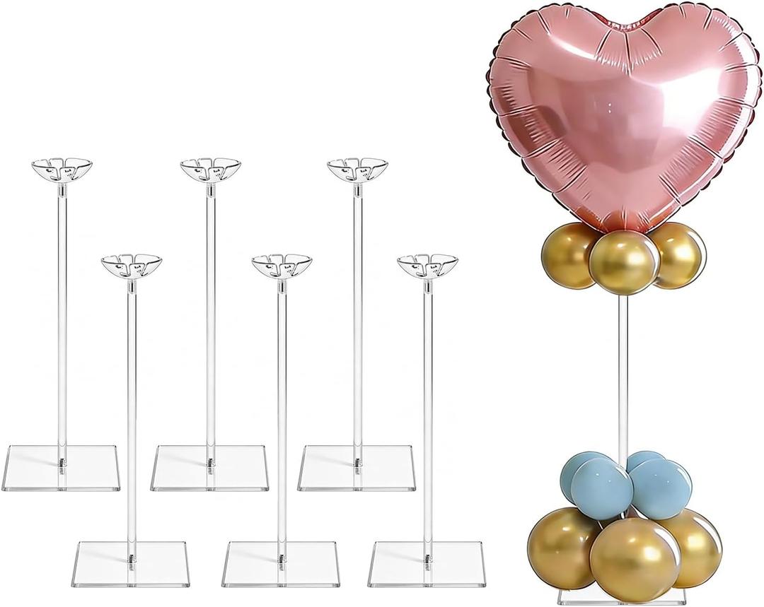 HONTUU 6 Pack Clear Acrylic Balloon Stand Kit, 15.75 Inch Reusable Balloon Sticks Holder With Base Perfect for Tabletop Centerpiece Party Event Decorations (15.75" 6 Pack)