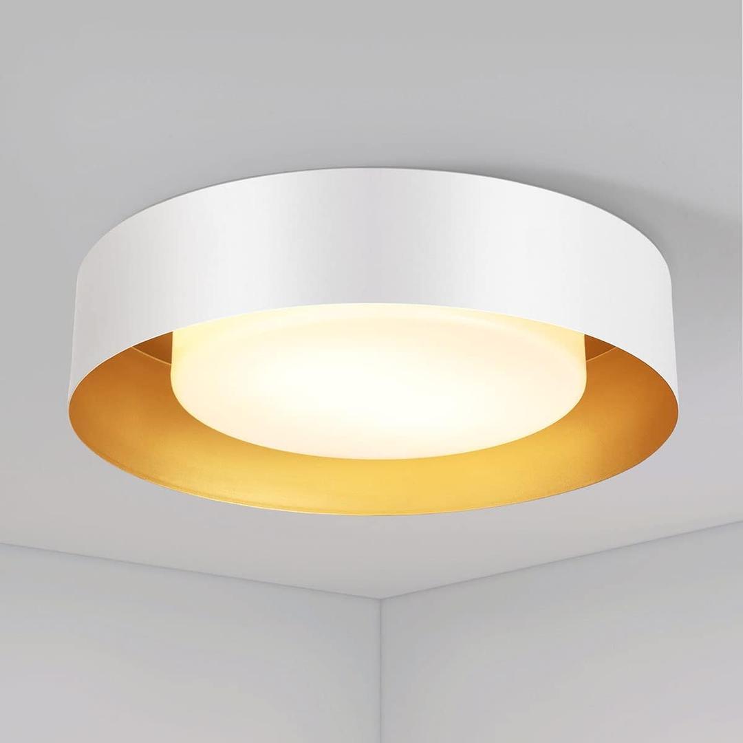 Yiisem Glass White And Gold Flush Mount Ceiling Lights 16.5 Inches