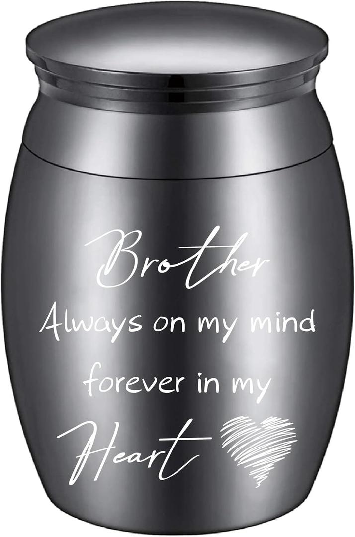 CREATCABIN Small Cremation Urns Brother Ashes Urn Cremains Stainless Steel Mini Sharing Burial Funeral Keepsake Urns for Family Brother Human 1.57 x 1.18Inch-Always on My Mind Forever in My Heart