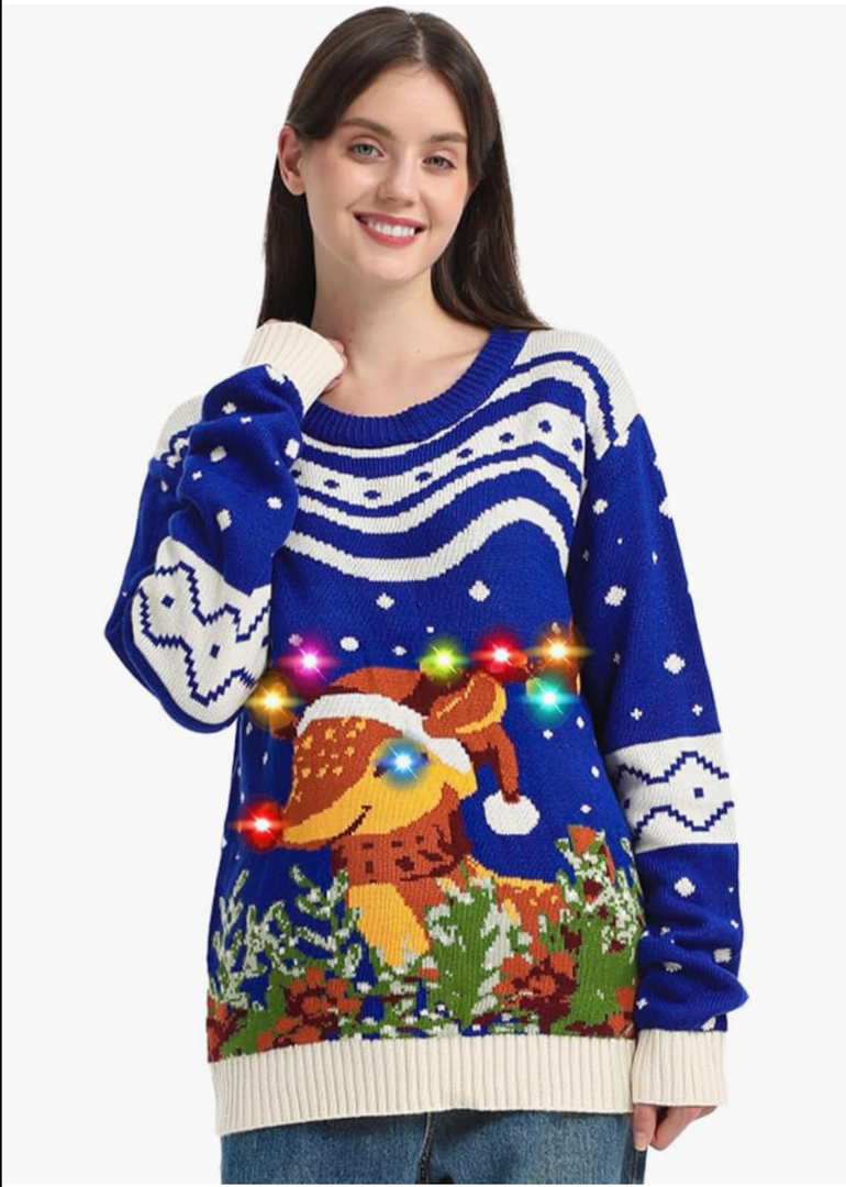 MGparty Ugly Christmas Sweater for Women 2025 Christmas Cute Light Up Sweaters Holiday Party Novelty Funny Pullover, M
