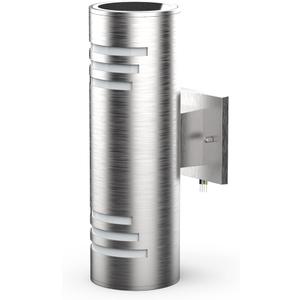 Sytmhoe Outdoor Wall Sconce,Up/Down Cylinder Exterior Lights,Stainless Steel LED Wall Light Outside Lighting,E26 Bulb Waterproof Wall Fixture (Brushed Nickel-1Pack)