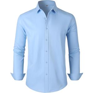 Men's Dress Shirts Regular Fit Solid Long Sleeve Formal Shirt Business Casual Button Down Shirts (Blue, XL)