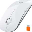 RAPIQUE R306C USB C Wireless Mouse, Type-C 2.4GHz Portable Computer Mouse, Silent Click, Ultra-Slim, 3-Speed DPI, 480 Hours Battery Life, for USB-C Laptops, MacBook, iPad, Surface Pro, MacOS - White