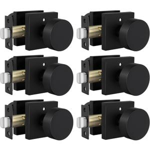 Goldenwarm Black Door Knobs Interior, Zinc Alloy Square Ball Matte Black Privacy Door Knobs for Bedroom, Bathroom,Heavy Duty Interior Door Knob Bulk - Modern & Stylish(6 Pack)