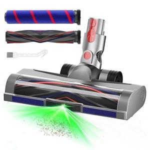 LED Green Light Vacuum Head Replacement for Dy-son V7 V8 V10 V11 V15 Cordless Vacuum Cleaner, Quick Release Head Attachments with 2 Pack Anti-Tangle & Soft Motorhead Roller Brushes
