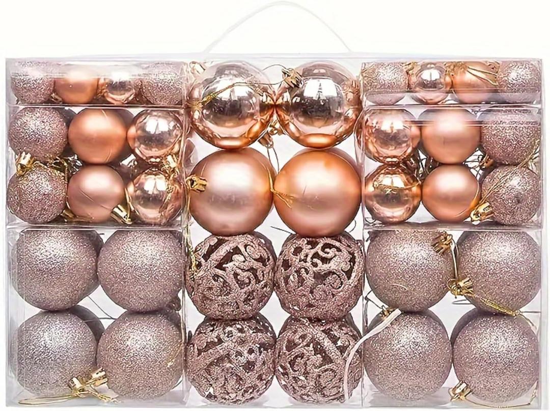 100PCS Christmas Ball Ornaments for Tree, Shatterproof Plastic Holiday Baubles Set in Assorted Sizes and Finishes, Christmas Tree Decorations for Home, Office, Party, Indoor Outdoor Use, Rose Gold (100psc)