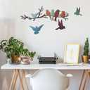 Ferraycle Metal Bird Wall Art Birds on the Branch Decor Metal Sculpture Silhouette Ornament Branch Wall Hanging Sign for Balcony Garden Home Decor(Cute Colors)
