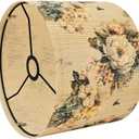 Bamboo Drum Lamp Shade for Table and Floor Lamps with Bird and Bamboo Art Design, 11.8 x 9 Inch, Elegant Style for Living Room Bedroom Office (Art Deco D)