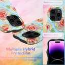 XIZYO Case for iPhone 13 Pro, Colorful Retro Oil Painting Flower Cute Floral Aesthetic Curly Wave Frame Hybrid Protective 2-Layer Hard Shell Soft TPU Shockproof Cover Women Girls-Rose Flower/Blue