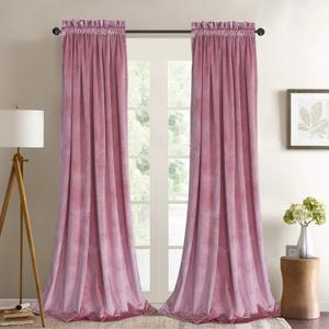 Roslynwood Velvet Curtain Panels Blush Pink Room Darkening Window Super Soft Luxury Drapes for Bedroom Thermal Insulated Rod Pocket Curtain for Living Room (2 Panels, 52 by 63 Inch)