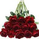 Tifuly 12pcs Red Roses Artificial Flowers,Realistic Long Stem Fake Silk Roses Bouquet for Party Home Wedding Centerpiece Office DIY Decor（Burgundy）