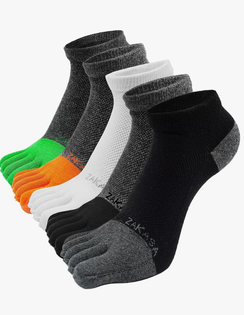 Toe Socks for Men: Five Finger Cotton Athletic Crew Socks No Show Breathable Running Ankle Socks 5 Pairs Size 8-12