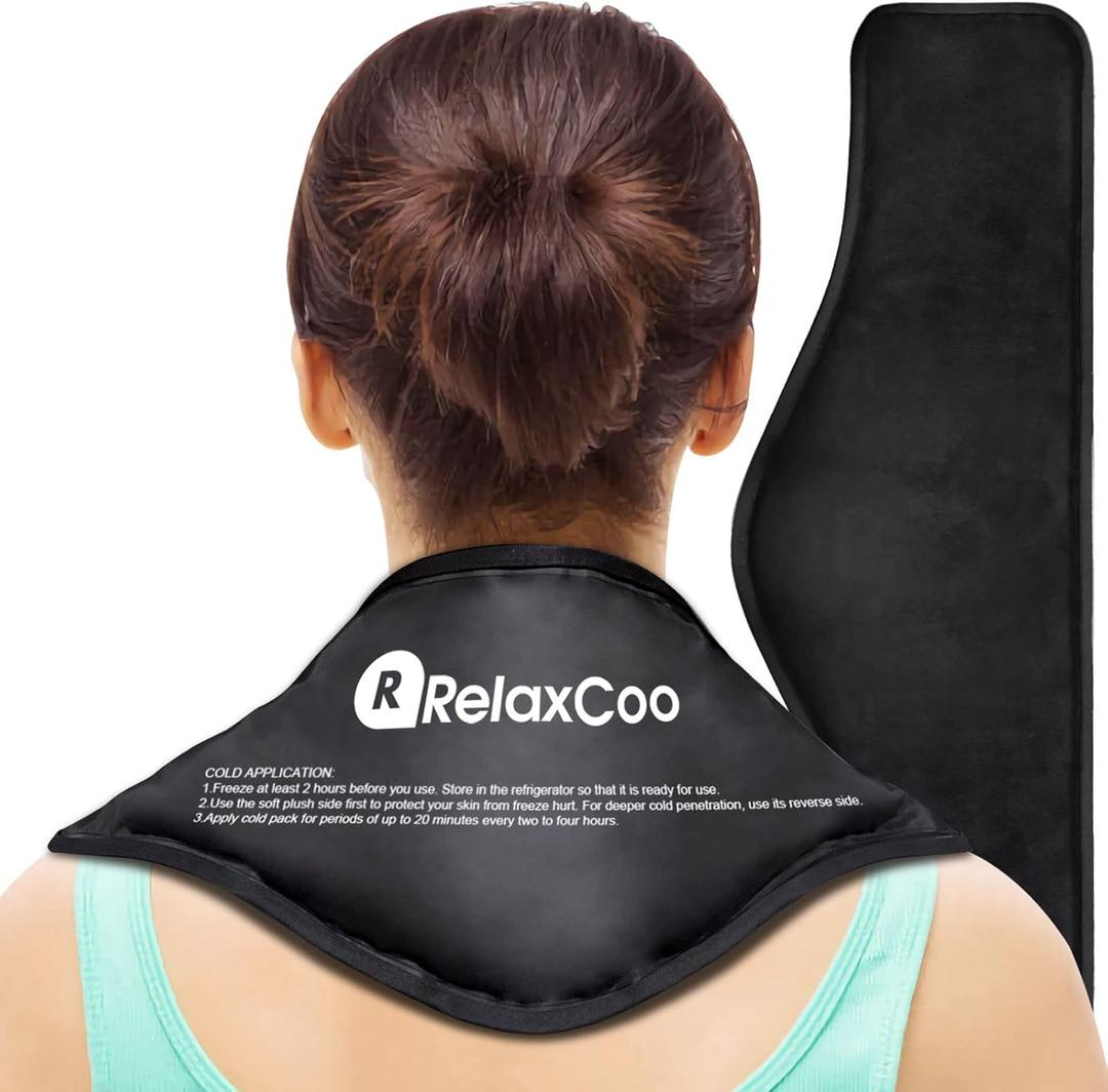 Neck Ice Pack Wrap, RelaxCoo Reusable Gel Ice Pack for Neck Shoulders, Cold Compress Therapy for Pain Relief, Injuries, Swelling, Bruises, Sprains, Inflammation and Cervical Surgery Recovery